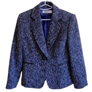 Tahari Arthur S. Levine Tweedy Speckled Jacket Blazer in Black/White/Blue - 4P